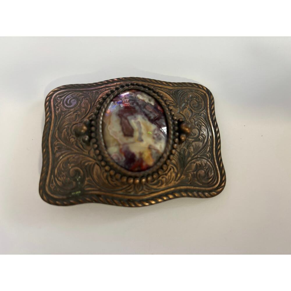 Vintage Copper Tone Belt Buckle Agate Stone